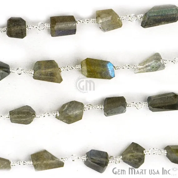 Labradorite Silver Plated Wire Wrapped Gemstone Rosary Chain GemMartUSA Necklaces