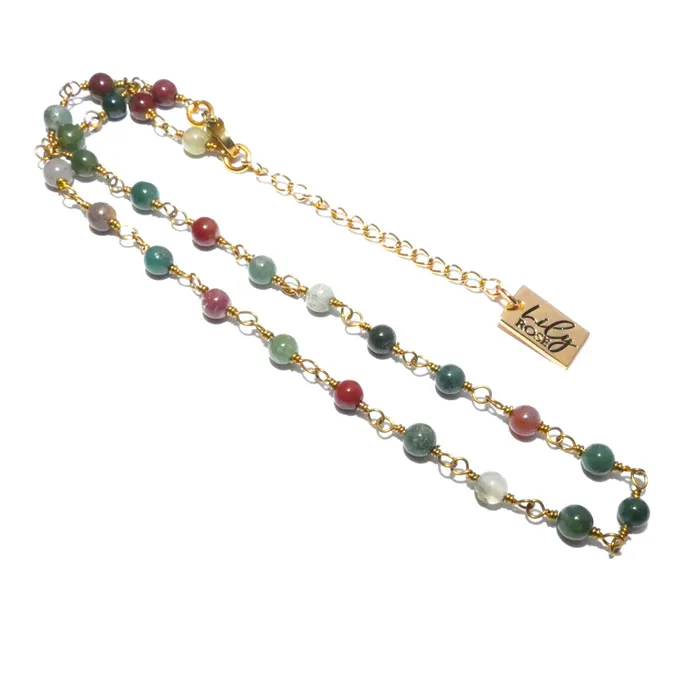 Lily Rose Jewelry Minimalist Indian Agate 4mm Beaded Rosary Chain Wire Wrapped Choker 12 2 Gold Necklace Necklaces