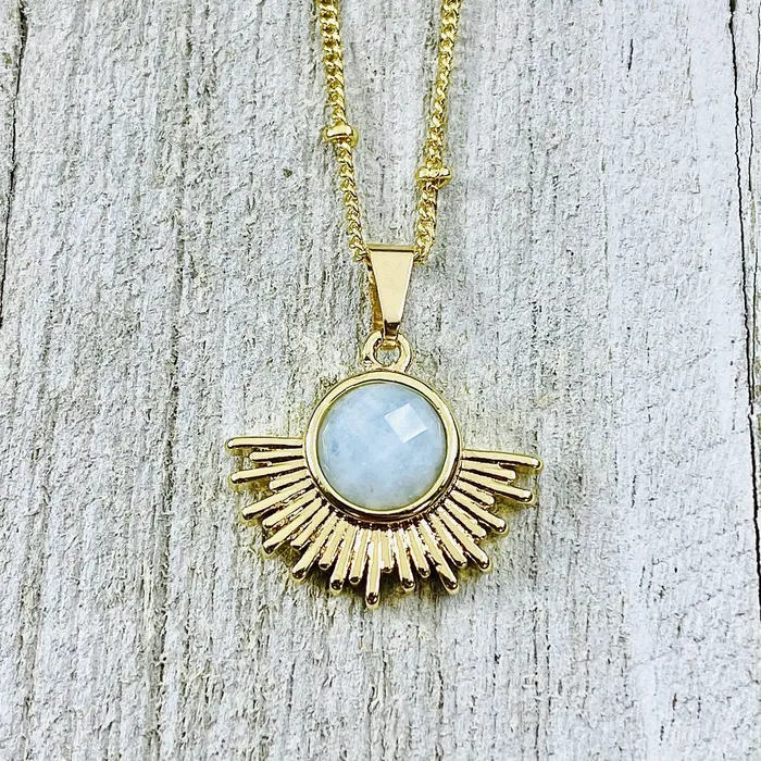 Lily Rose Jewelry Necklaces Aquamarine Ray of Light Sunburst Purity Sun Pendant 18 Gold Necklace Lily Rose Jewelry Necklaces Aquamarine Ray of Light Sunburst Purity Sun Pendant 18 Gold Necklace