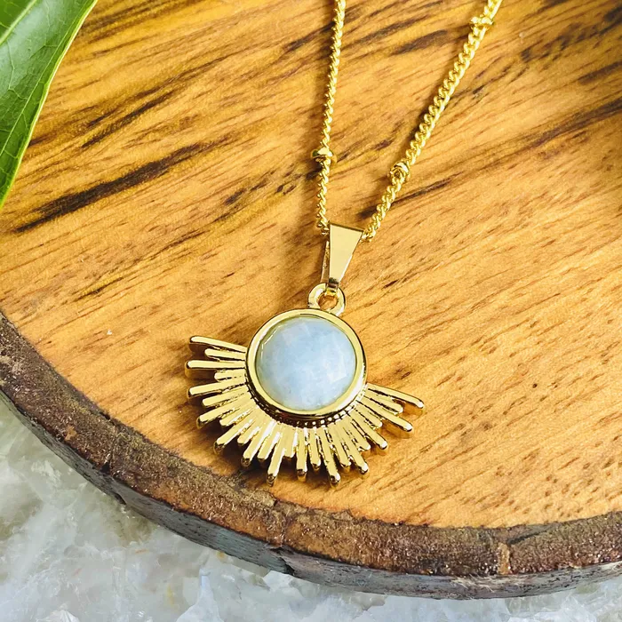 Lily Rose Jewelry Necklaces Aquamarine Ray of Light Sunburst Purity Sun Pendant 18 Gold Necklace