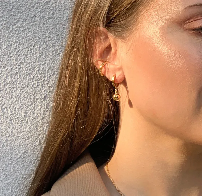 Mai Dsire ELLIE GOLD BALL DROP HUGGIE EARRINGS SAMPLE Earrings