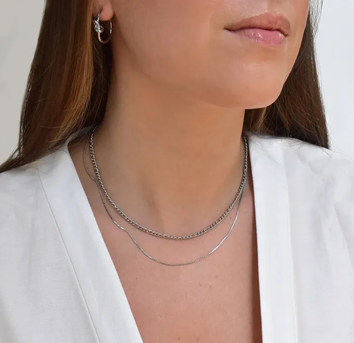 Mai Dsire Necklaces BOBBI SILVER FIGARO CHAIN NECKLACE