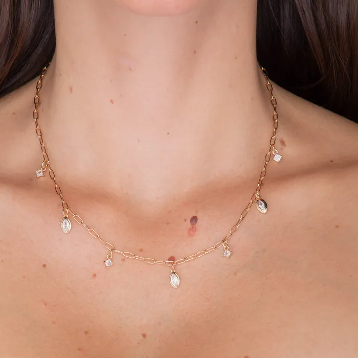Marquise Zirconia Satellite Link Necklace Camile Stone Necklaces