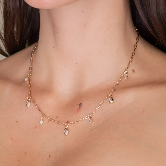 Marquise Zirconia Satellite Link Necklace Camile Stone Necklaces