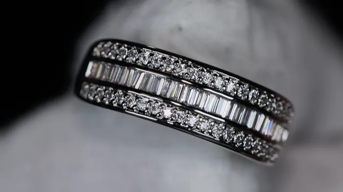 Mens Wedding Ring Womens Wedding Band Baguette Diamond Wedding Band Minx London Rings