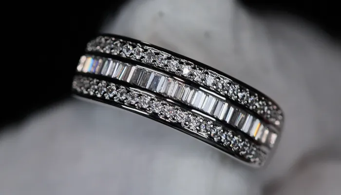 Mens Wedding Ring Womens Wedding Band Baguette Diamond Wedding Band Minx London Rings
