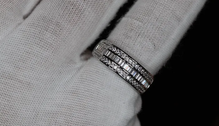Mens Wedding Ring Womens Wedding Band Baguette Diamond Wedding Band Minx London Rings