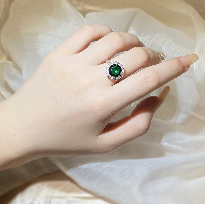 Minx London Rings Green Gemstone Ring Green Diamond Ring Green Diamond Engagement Ring Emerald Green Ring Green Ring Green Diamond Ring with halo