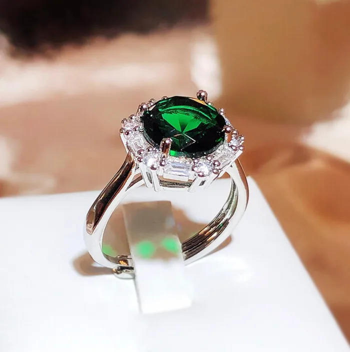 Minx London Rings Green Gemstone Ring Green Diamond Ring Green Diamond Engagement Ring Emerald Green Ring Green Ring Green Diamond Ring with halo