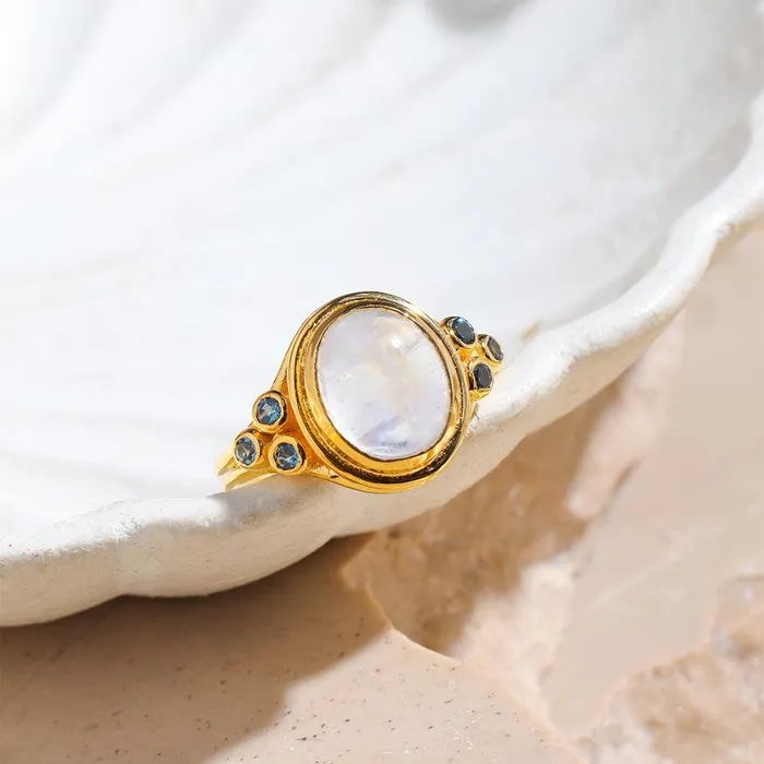 Moonstone London Blue Topaz 14K Gold Plated Over 925 Silver Promise Ring YoTreasure Rings