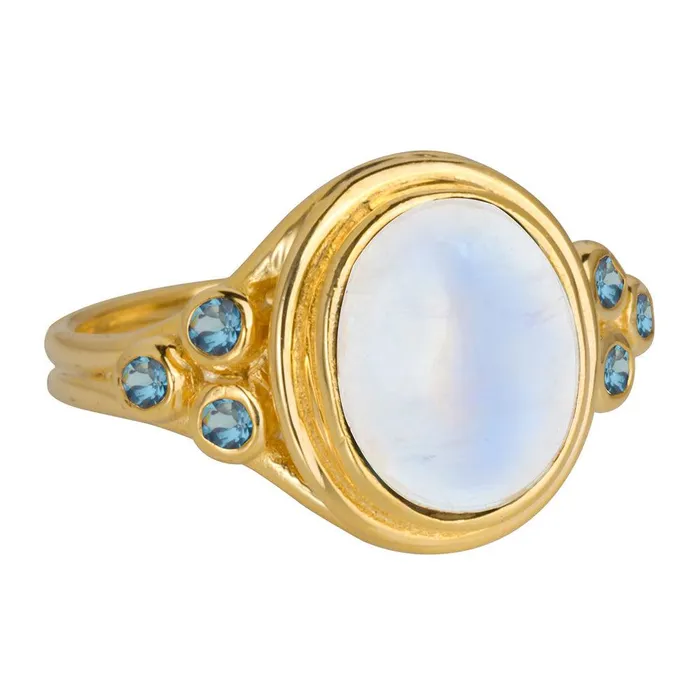 Moonstone London Blue Topaz 14K Gold Plated Over 925 Silver Promise Ring YoTreasure Rings