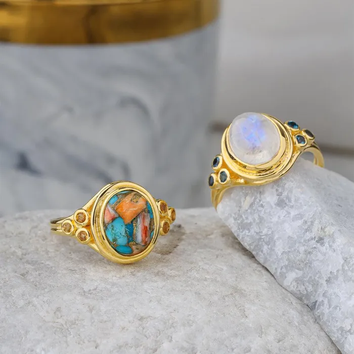 Moonstone London Blue Topaz 14K Gold Plated Over 925 Silver Promise Ring YoTreasure Rings