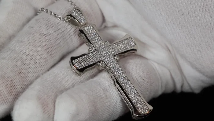 My Store Big Silver Diamond Cross Pendant Mens Iced Out Cross Pendant Necklaces
