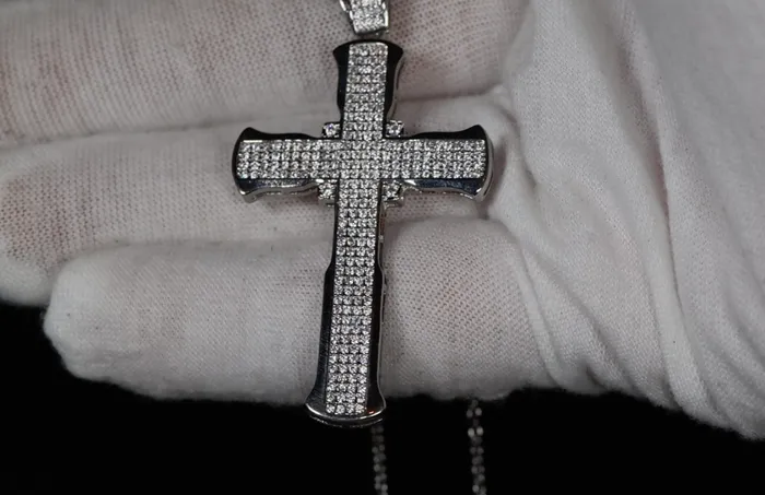 My Store Big Silver Diamond Cross Pendant Mens Iced Out Cross Pendant Necklaces