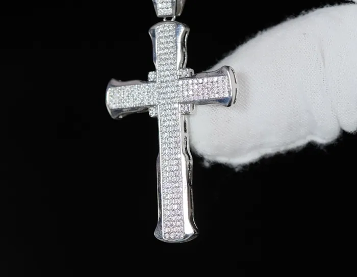 My Store Big Silver Diamond Cross Pendant Mens Iced Out Cross Pendant Necklaces