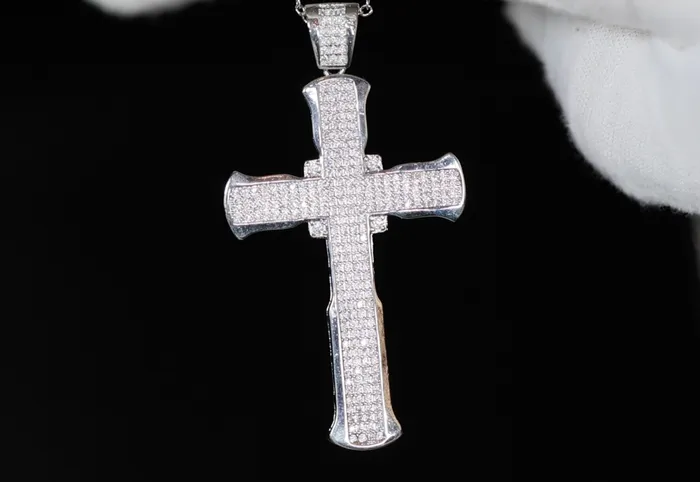 My Store Big Silver Diamond Cross Pendant Mens Iced Out Cross Pendant Necklaces