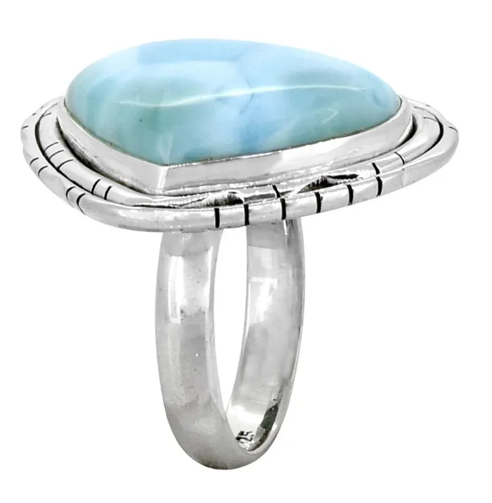 Natural Larimar 925 Sterling Silver Gemstone Ring YoTreasure Rings