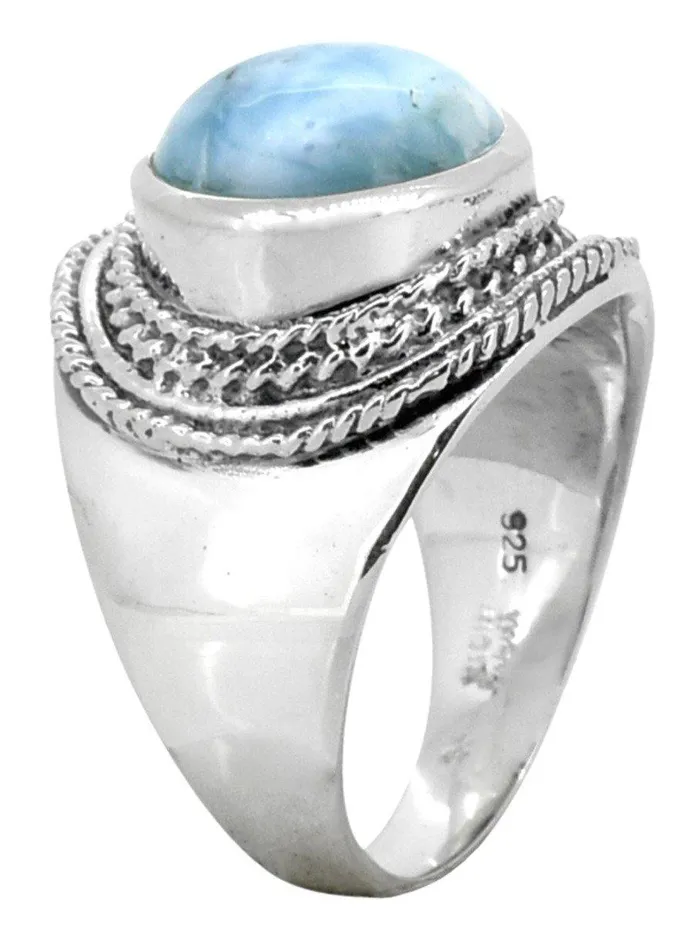 Natural Larimar Solid 925 Sterling Silver Ring Jewelry YoTreasure Rings