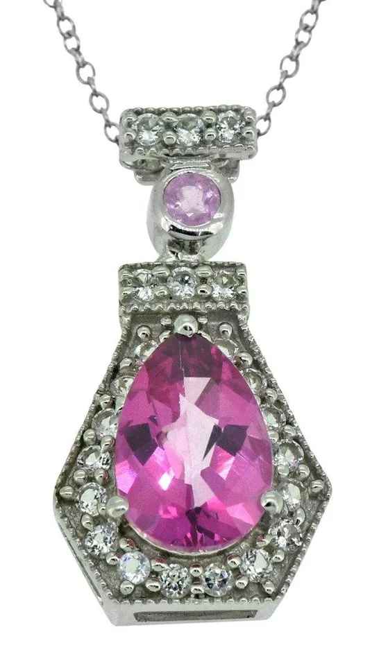 Necklaces 18 Pink White Topaz Round Pink Sapphire Sterling Silver Teardrop Pendant YoTreasure Necklaces 18 Pink White Topaz Round Pink Sapphire Sterling Silver Teardrop Pendant YoTreasure