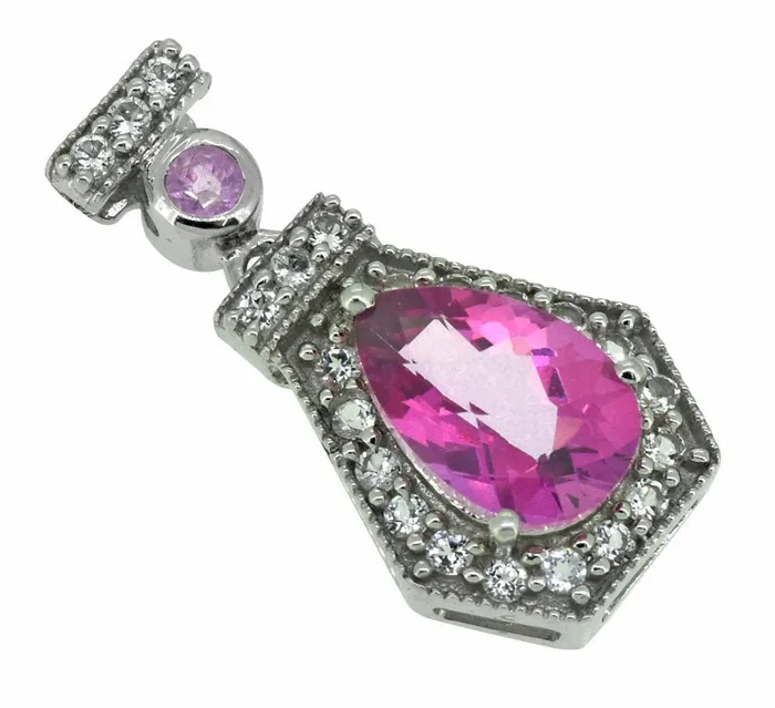 Necklaces 18 Pink White Topaz Round Pink Sapphire Sterling Silver Teardrop Pendant YoTreasure