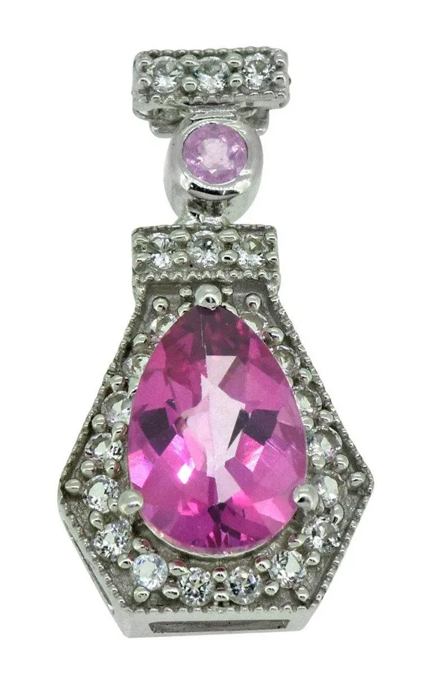 Necklaces 18 Pink White Topaz Round Pink Sapphire Sterling Silver Teardrop Pendant YoTreasure