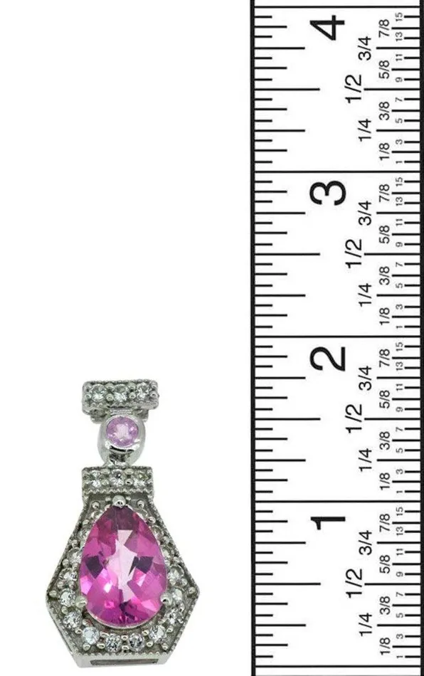 Necklaces 18 Pink White Topaz Round Pink Sapphire Sterling Silver Teardrop Pendant YoTreasure