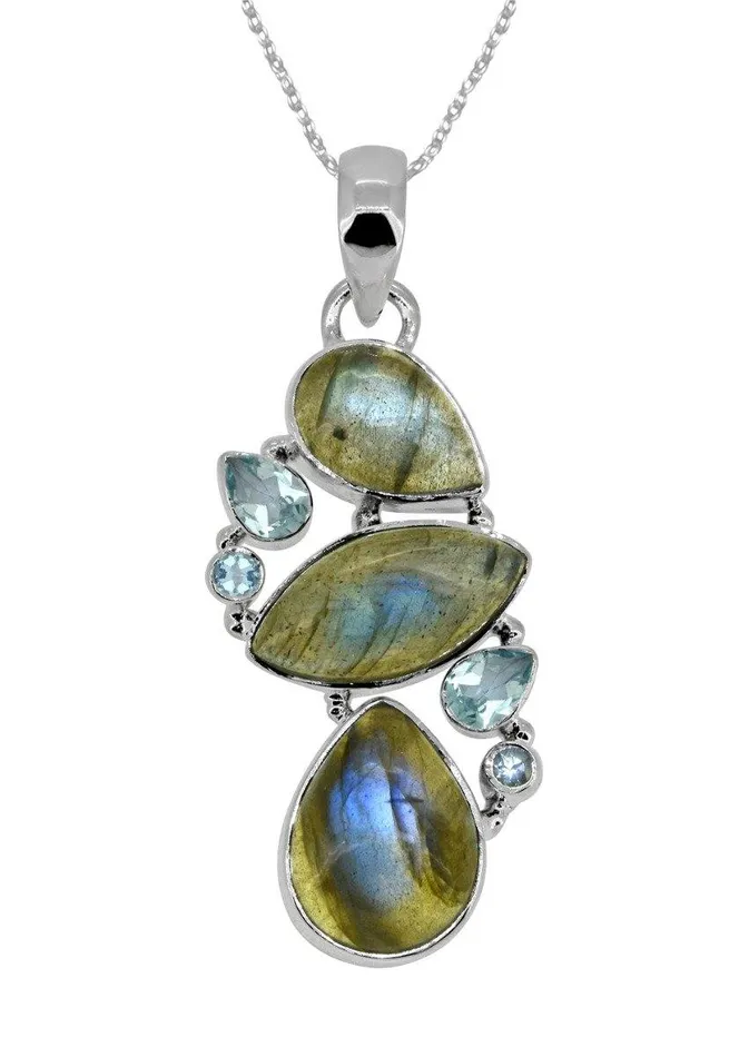 Necklaces 201 Labradorite Blue Topaz Long Chain pendant YoTreasure