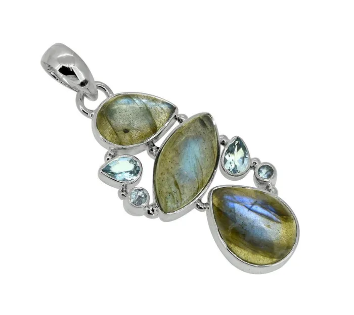 Necklaces 201 Labradorite Blue Topaz Long Chain pendant YoTreasure