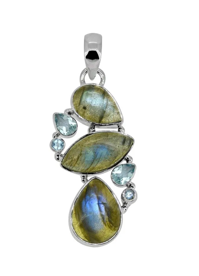 Necklaces 201 Labradorite Blue Topaz Long Chain pendant YoTreasure