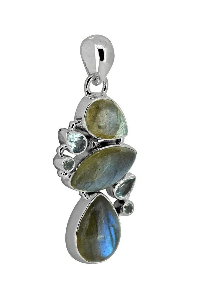 Necklaces 201 Labradorite Blue Topaz Long Chain pendant YoTreasure