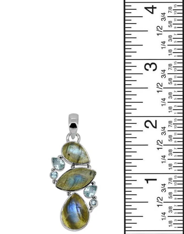 Necklaces 201 Labradorite Blue Topaz Long Chain pendant YoTreasure