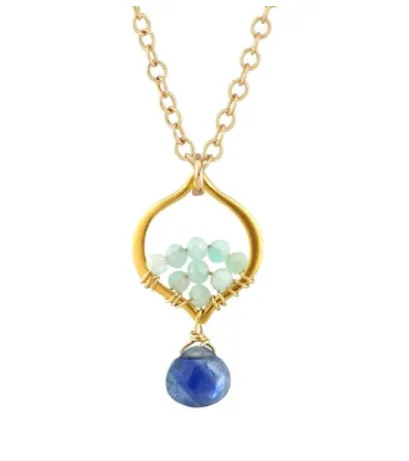 Necklaces AVF AVF Gold Arabesque Bright Blue Kyanite Amazonite Necklace SI6754 Necklaces AVF AVF Gold Arabesque Bright Blue Kyanite Amazonite Necklace SI6754
