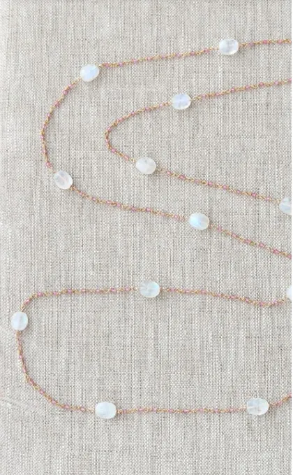 Necklaces AVF AVF Gold Pink Topaz Moonstone Long Necklace SI6717