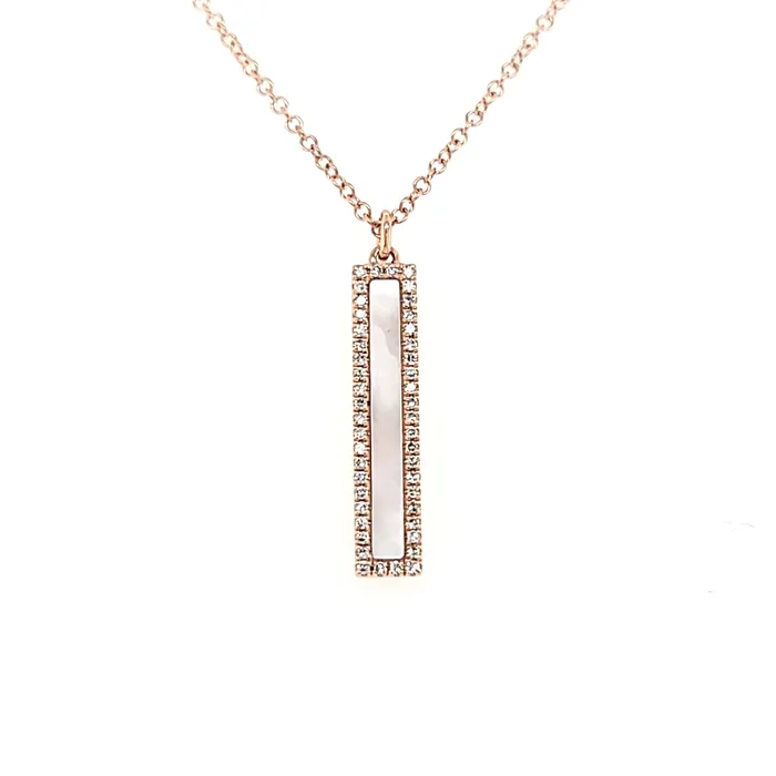 Necklaces Bassali 14k Rose Gold Mother of Pearl Vertical Bar Necklace I7595 Necklaces Bassali 14k Rose Gold Mother of Pearl Vertical Bar Necklace I7595