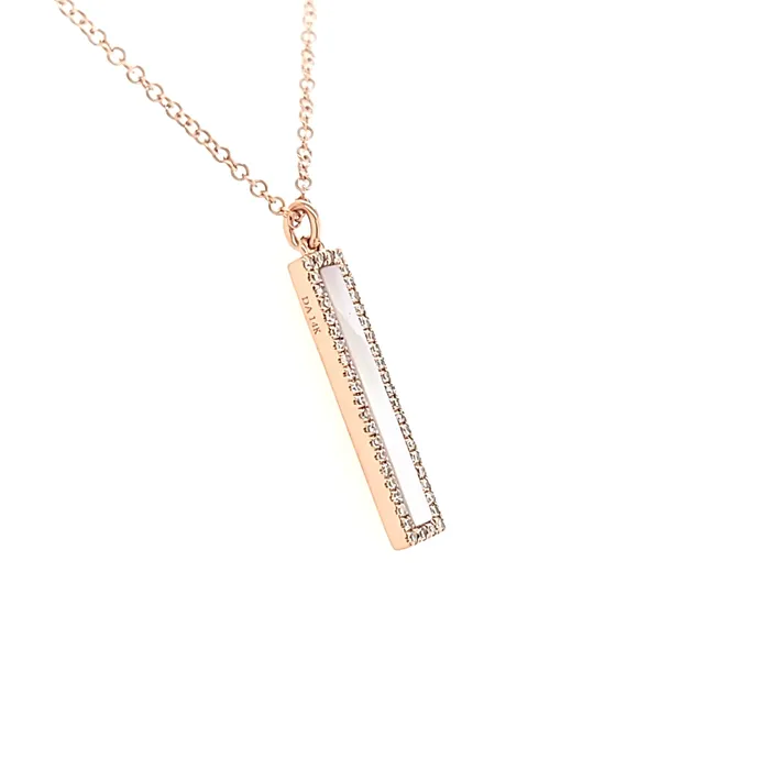 Necklaces Bassali 14k Rose Gold Mother of Pearl Vertical Bar Necklace I7595
