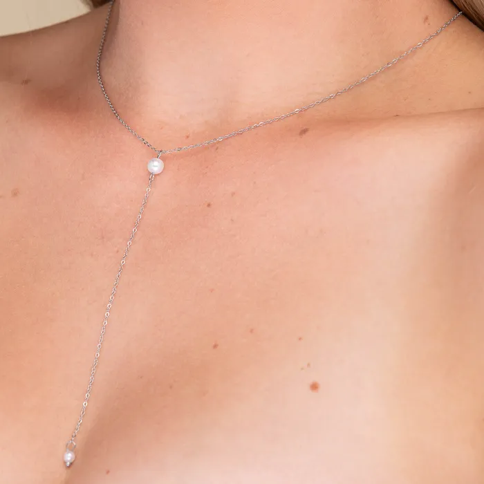 Necklaces Camile Stone Double Pearl Y Drop Necklace Necklaces Camile Stone Double Pearl Y Drop Necklace