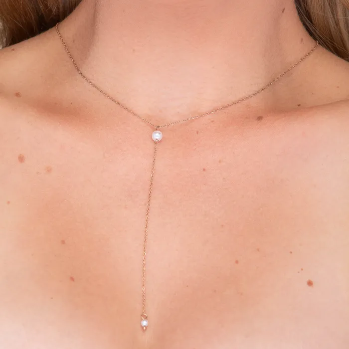 Necklaces Camile Stone Double Pearl Y Drop Necklace Necklaces Camile Stone Double Pearl Y Drop Necklace