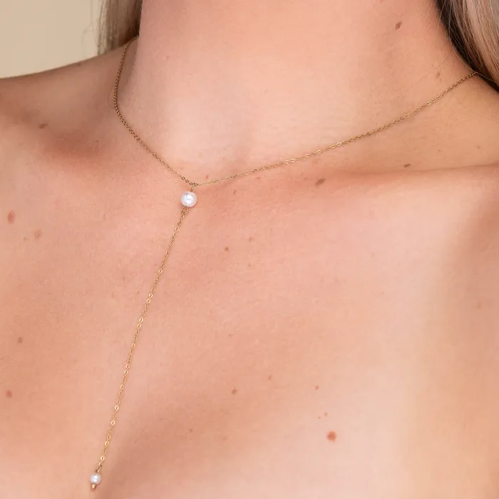 Necklaces Camile Stone Double Pearl Y Drop Necklace Necklaces Camile Stone Double Pearl Y Drop Necklace