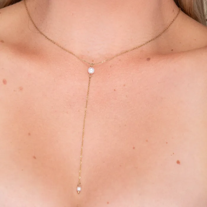 Necklaces Camile Stone Double Pearl Y Drop Necklace Necklaces Camile Stone Double Pearl Y Drop Necklace