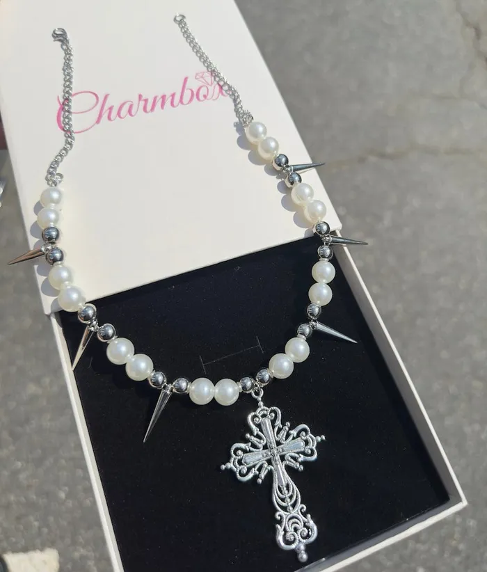 Necklaces CharmBox Pearl Cross Necklace