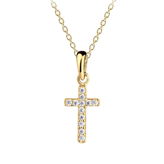Necklaces Cherished Moments 14K GoldPlated Childrens Cross Necklace with CZs for Girls Necklaces Cherished Moments 14K GoldPlated Childrens Cross Necklace with CZs for Girls