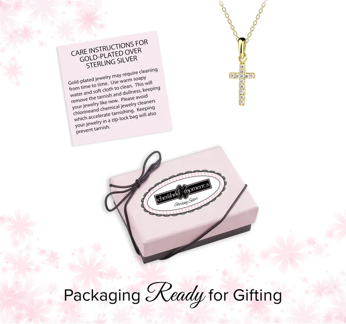 Necklaces Cherished Moments 14K GoldPlated Childrens Cross Necklace with CZs for Girls