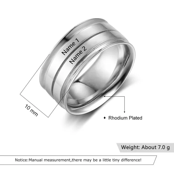 Necklaces customjewelryan Personalized Wide Two Lined Engrave Name Silver Rings Trendy Wedding Bands Different Size Options
