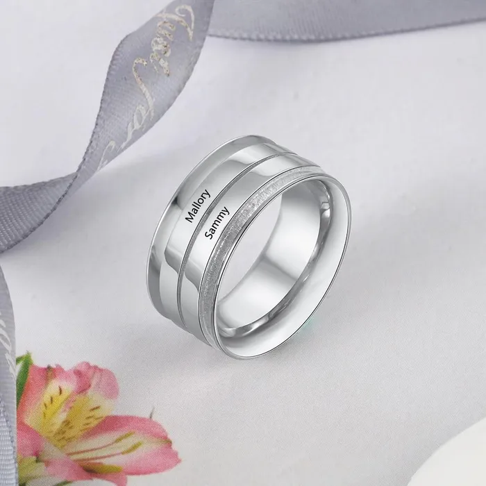 Necklaces customjewelryan Personalized Wide Two Lined Engrave Name Silver Rings Trendy Wedding Bands Different Size Options