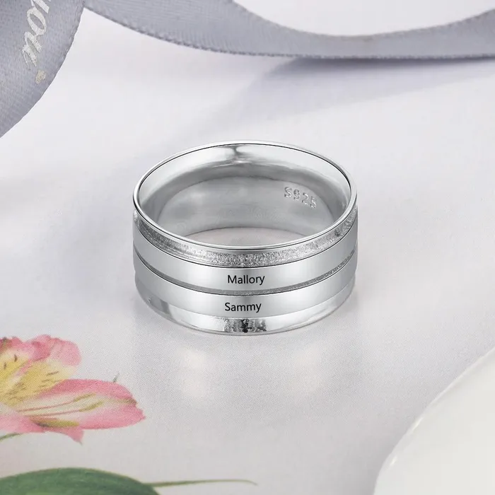 Necklaces customjewelryan Personalized Wide Two Lined Engrave Name Silver Rings Trendy Wedding Bands Different Size Options