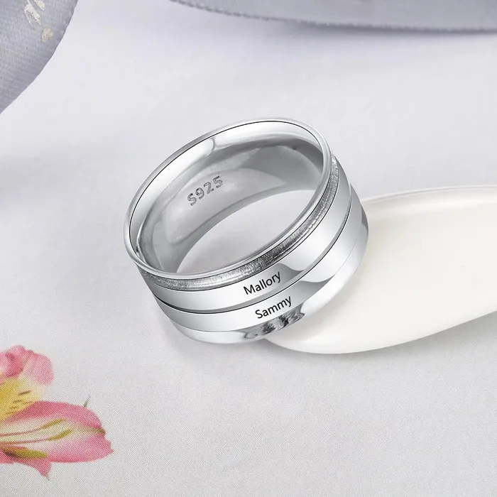 Necklaces customjewelryan Personalized Wide Two Lined Engrave Name Silver Rings Trendy Wedding Bands Different Size Options
