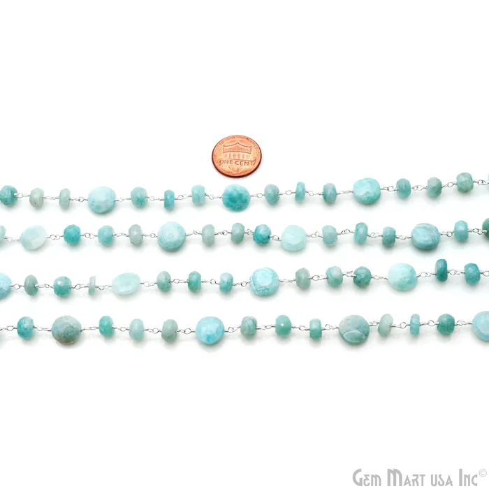 Necklaces GemmartUSA Amazonite Coin 78mm Silver Plated Rough Beads Rosary Chain Necklaces GemmartUSA Amazonite Coin 78mm Silver Plated Rough Beads Rosary Chain