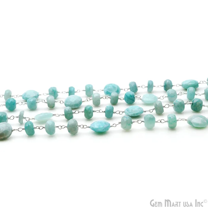 Necklaces GemmartUSA Amazonite Coin 78mm Silver Plated Rough Beads Rosary Chain Necklaces GemmartUSA Amazonite Coin 78mm Silver Plated Rough Beads Rosary Chain