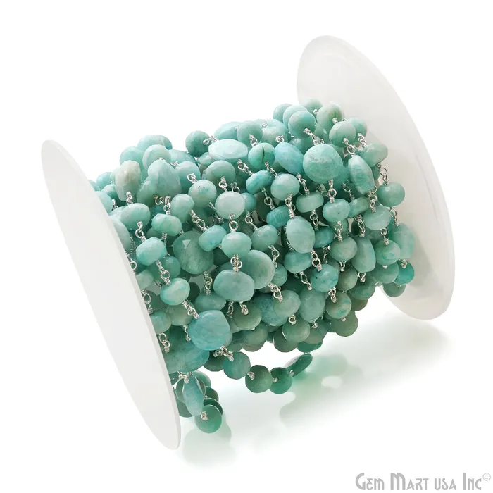 Necklaces GemmartUSA Amazonite Coin 78mm Silver Plated Rough Beads Rosary Chain Necklaces GemmartUSA Amazonite Coin 78mm Silver Plated Rough Beads Rosary Chain
