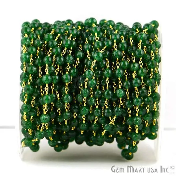 Necklaces GemmartUSA Aventurine Smooth Round Gold Plated Wire Wrapped Beads Rosary Chain Necklaces GemmartUSA Aventurine Smooth Round Gold Plated Wire Wrapped Beads Rosary Chain